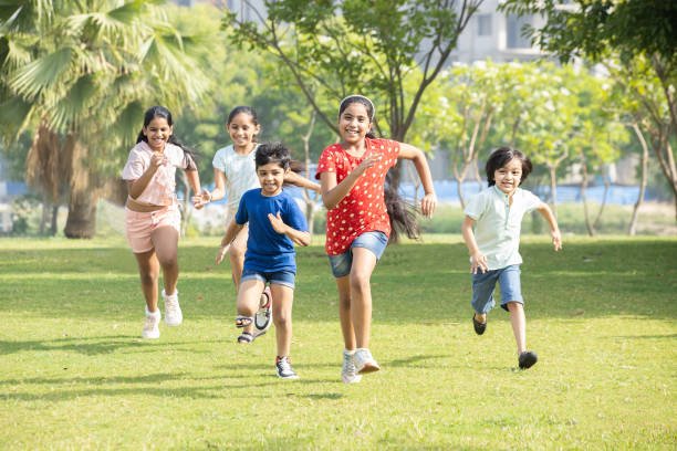 Happy children playing outdoors in a park